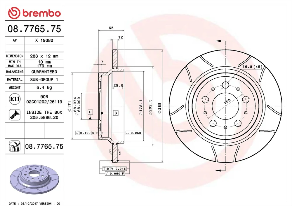 Brzdový kotouč BREMBO 08.7765.75