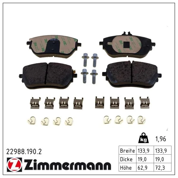 Sada brzdových destiček, kotoučová brzda ZIMMERMANN 22988.190.2