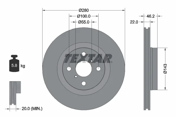 Brzdový kotouč TEXTAR 92287603 – OE 435120D210