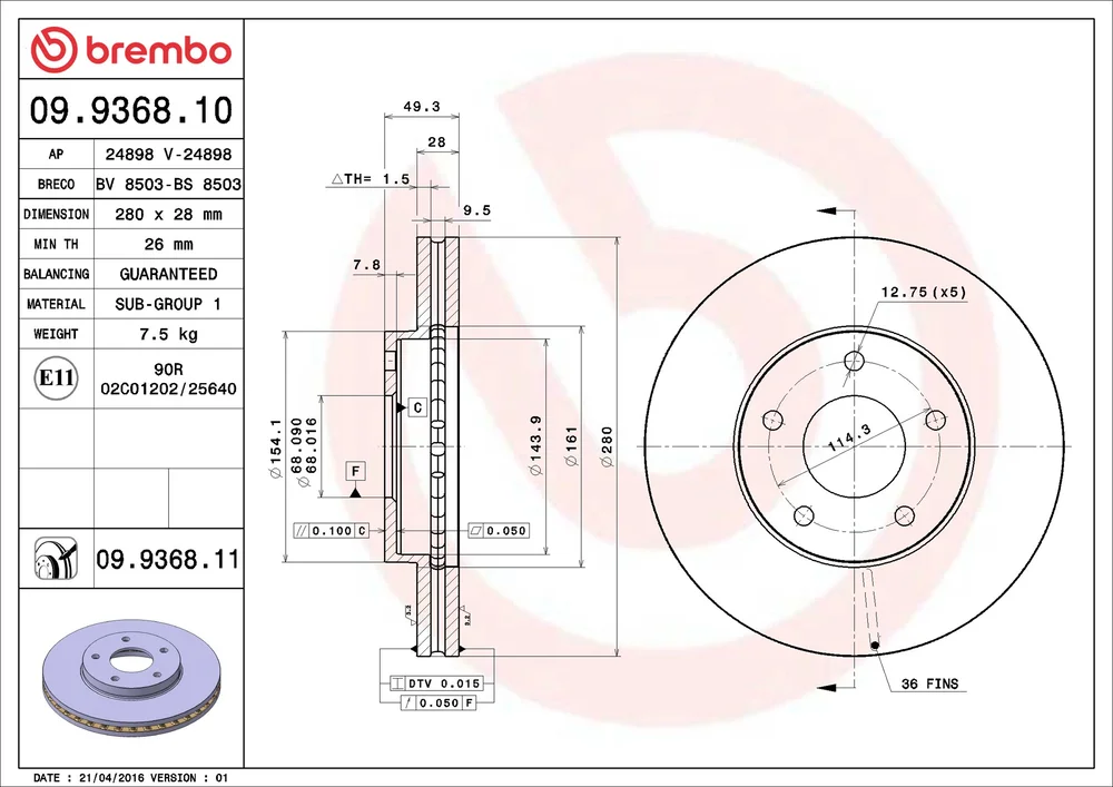 Brzdový kotouč BREMBO 09.9368.11