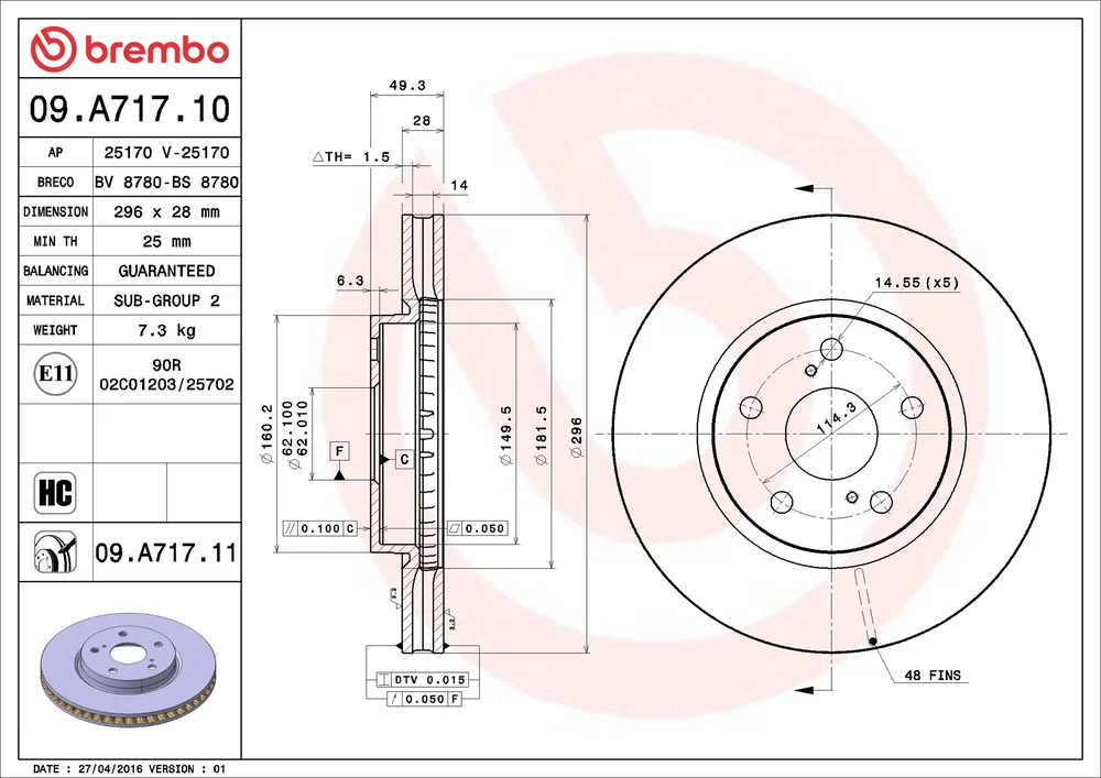 Brzdový kotouč BREMBO 09.A717.11