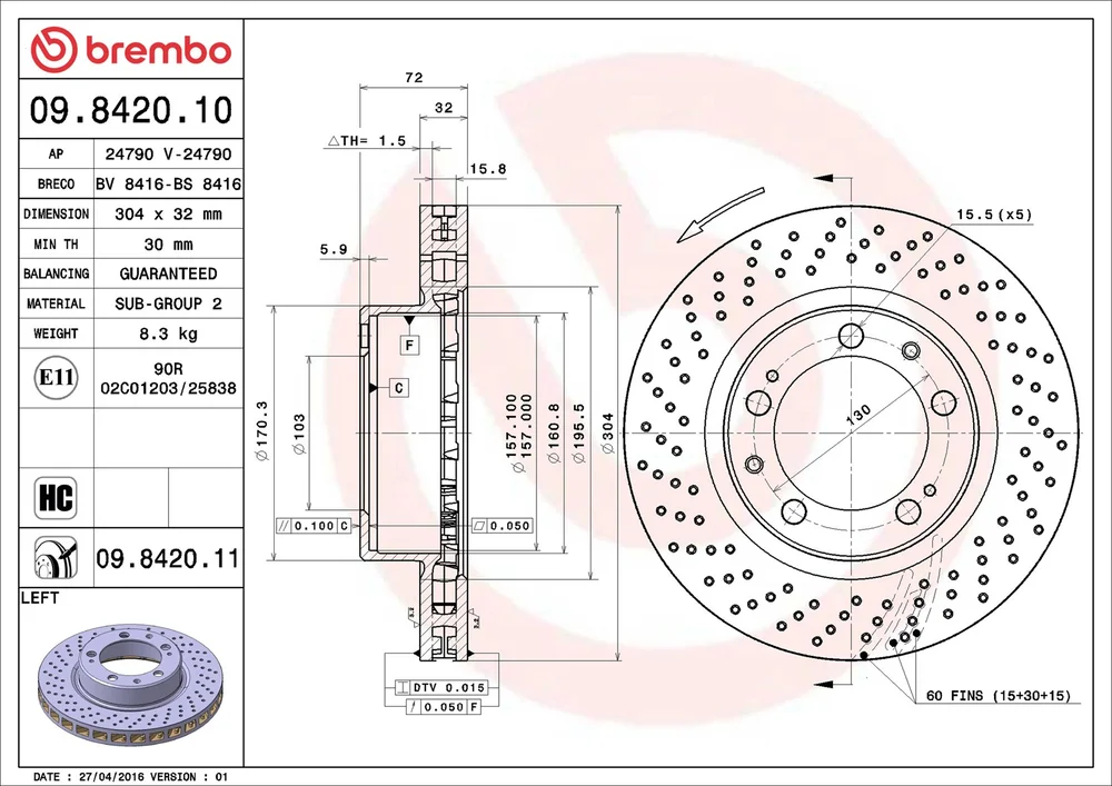 Brzdový kotouč BREMBO 09.8420.11 – OE 99335104301