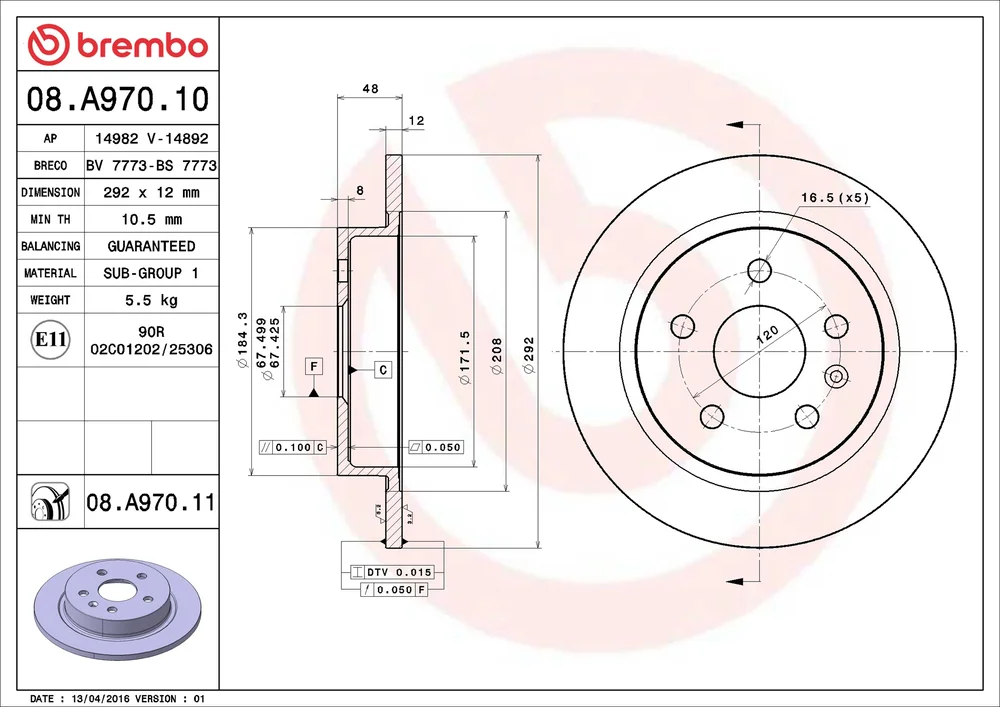 Brzdový kotouč BREMBO 08.A970.11