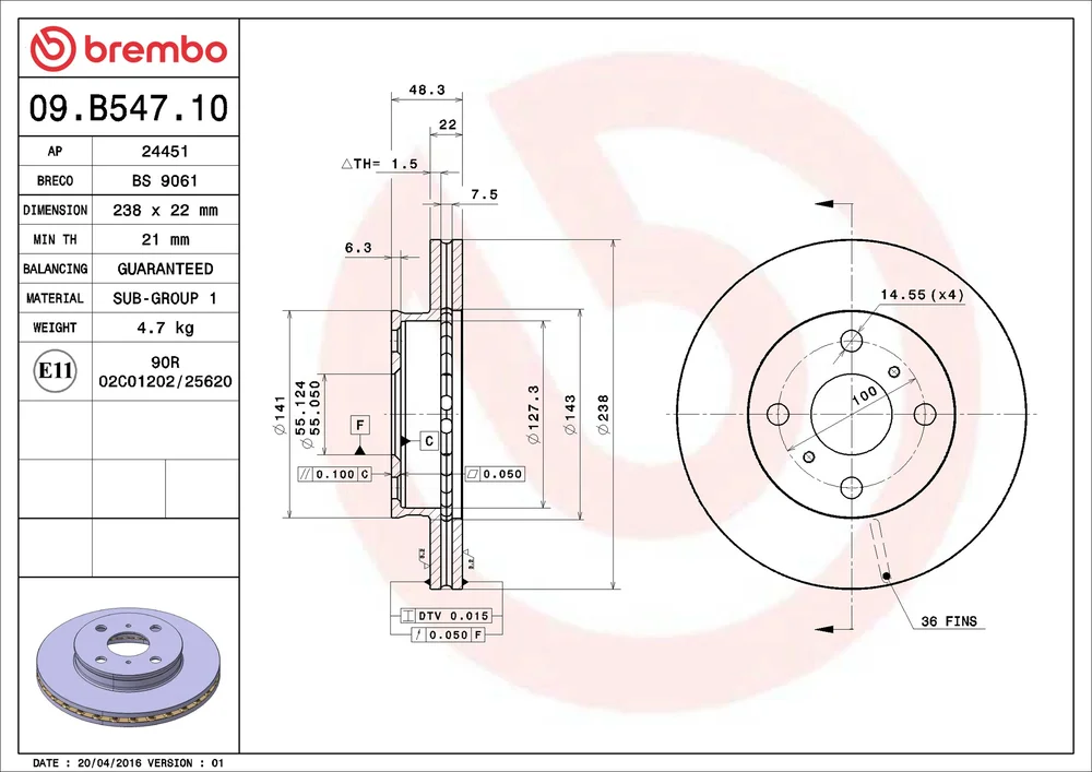 Brzdový kotouč BREMBO 09.B547.10