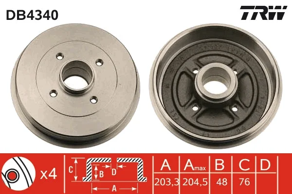 Brzdový buben TRW DB4340 – OE 43206-AX650