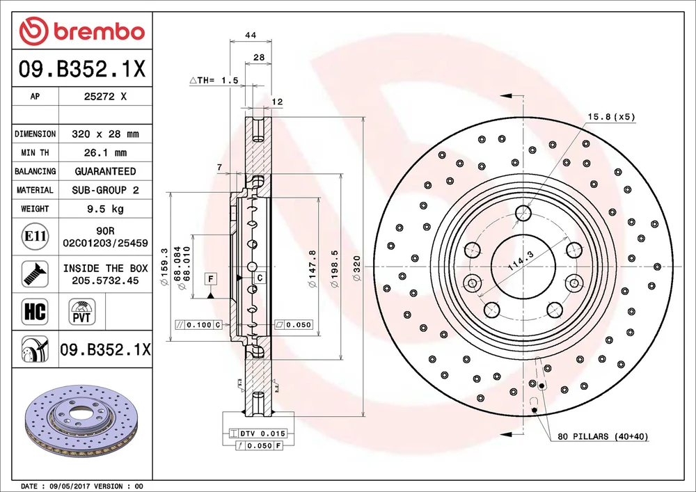 Brzdový kotouč BREMBO 09.B352.1X