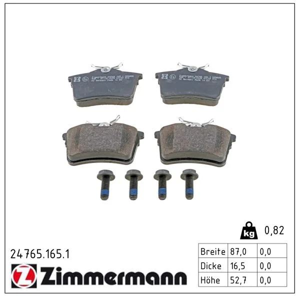 Sada brzdových destiček, kotoučová brzda ZIMMERMANN 24765.165.1