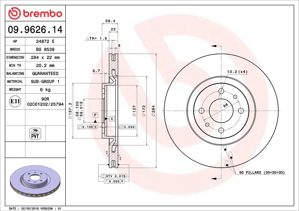 Brzdový kotouč BREMBO 09.9626.14