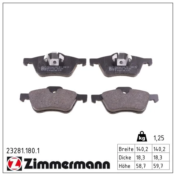 Sada brzdových destiček, kotoučová brzda ZIMMERMANN 23281.180.1