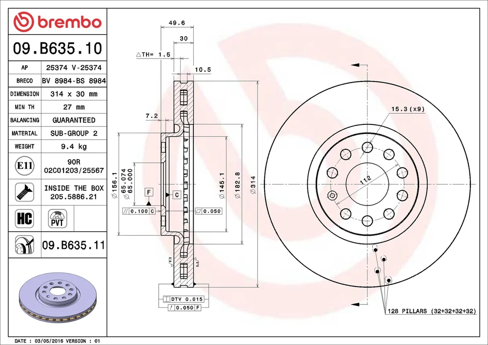 Brzdový kotouč BREMBO 09.B635.11