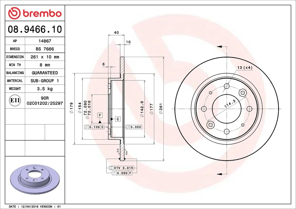 Brzdový kotouč BREMBO 08.9466.10