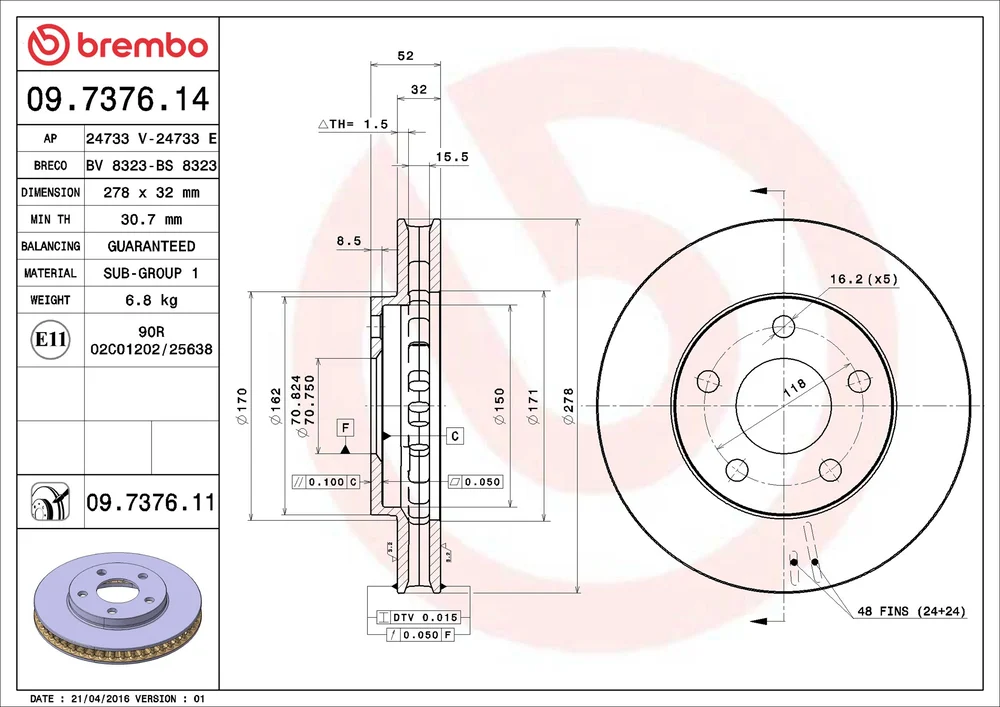 Brzdový kotouč BREMBO 09.7376.11