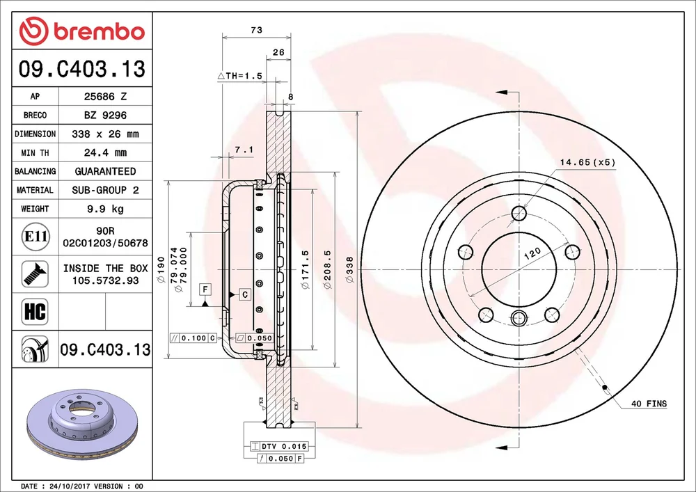 Brzdový kotouč BREMBO 09.C403.13 – OE 34116778647