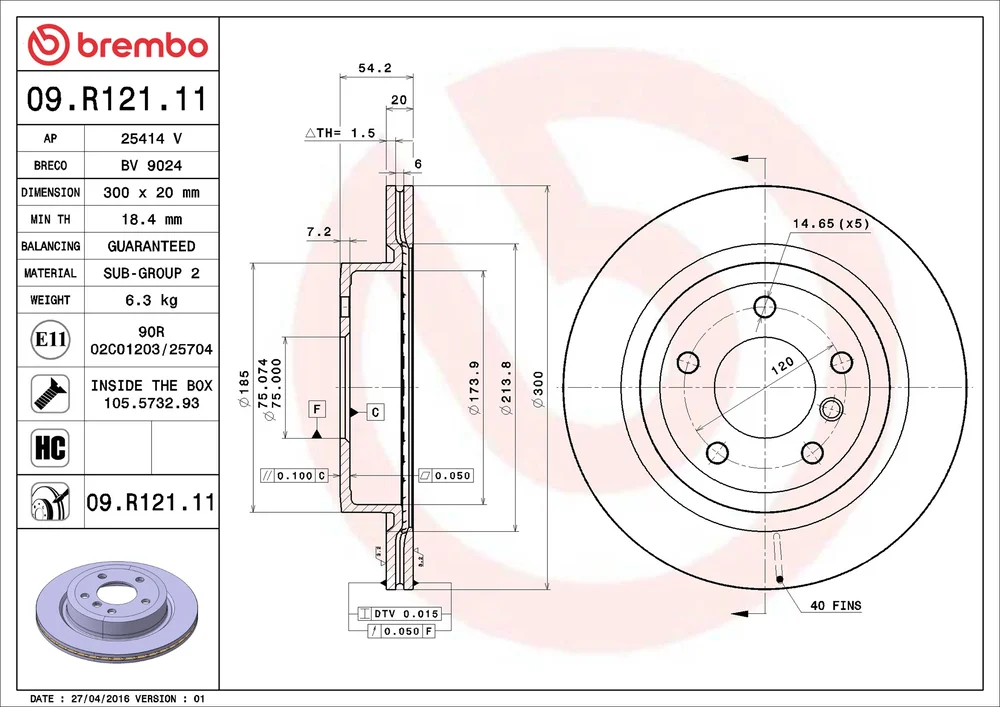 Brzdový kotouč BREMBO 09.R121.11 – OE 34216782605
