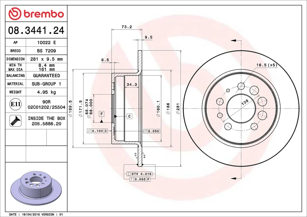 Brzdový kotouč BREMBO 08.3441.24