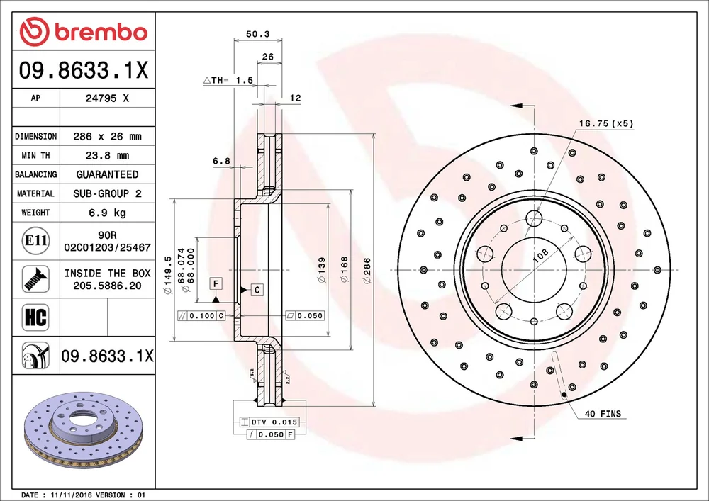 Brzdový kotouč BREMBO 09.8633.1X
