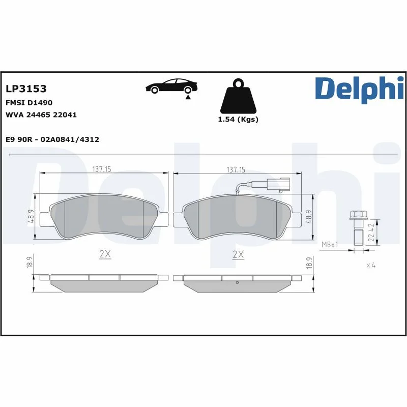 Sada brzdových destiček, kotoučová brzda DELPHI LP3153