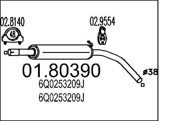 Stredni tlumic vyfuku MTS 01.80390 – OE 6Q0253209J
