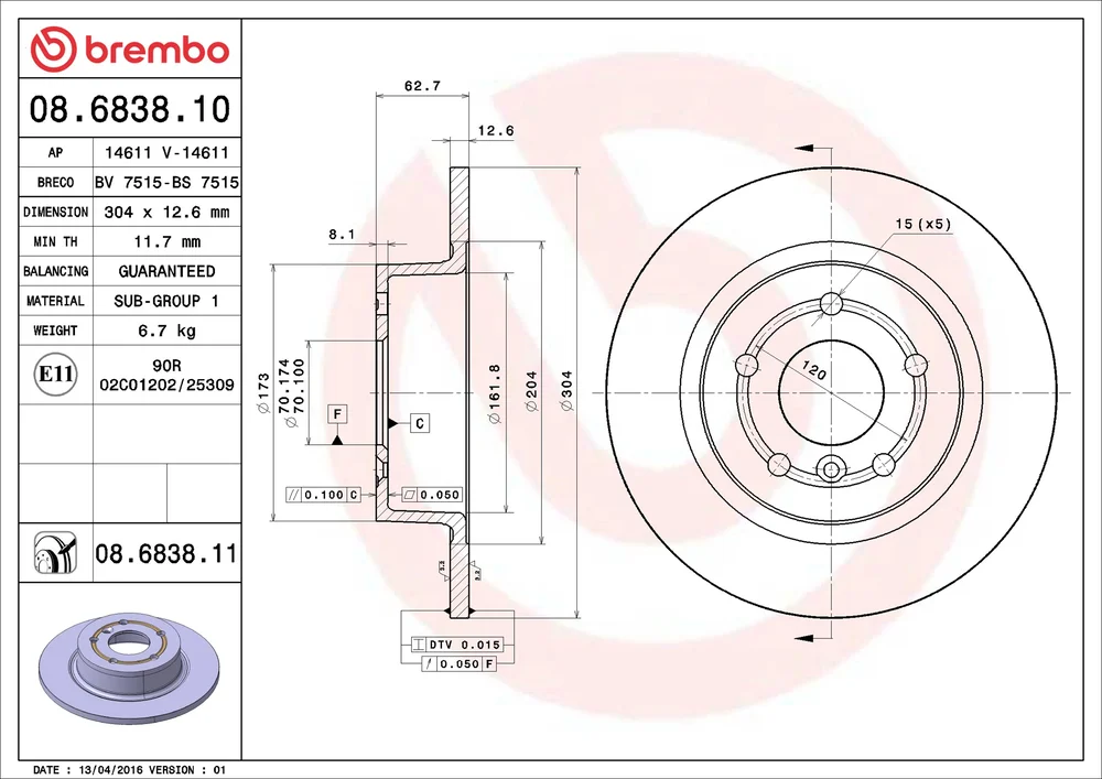 Brzdový kotouč BREMBO 08.6838.11
