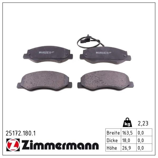 Sada brzdových destiček, kotoučová brzda ZIMMERMANN 25172.180.1 Sada brzdových destiček, kotoučová brzda ZIMMERMANN 25172.180.1