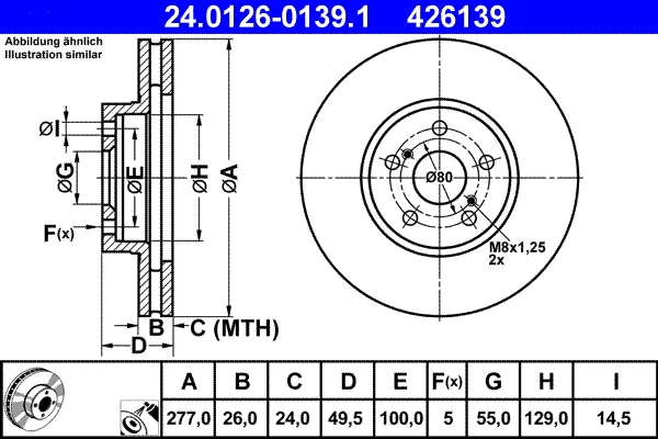 Brzdový kotouč ATE 24.0126-0139.1 – OE 43512-05040