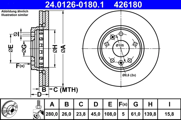 Brzdový kotouč ATE 24.0126-0180.1