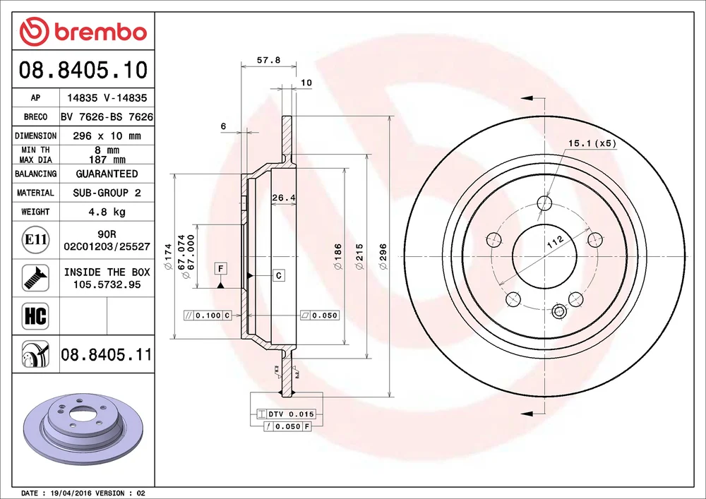 Brzdový kotouč BREMBO 08.8405.11