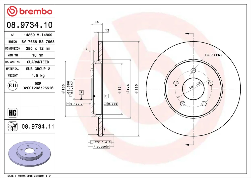 Brzdový kotouč BREMBO 08.9734.11