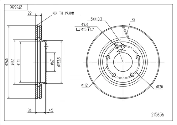 BRZ.KOTOUČ /P/ DB A-KLASA 97- A160,A170 HART 215656 BRZ.KOTOUČ /P/ DB A-KLASA 97- A160,A170 HART 215656