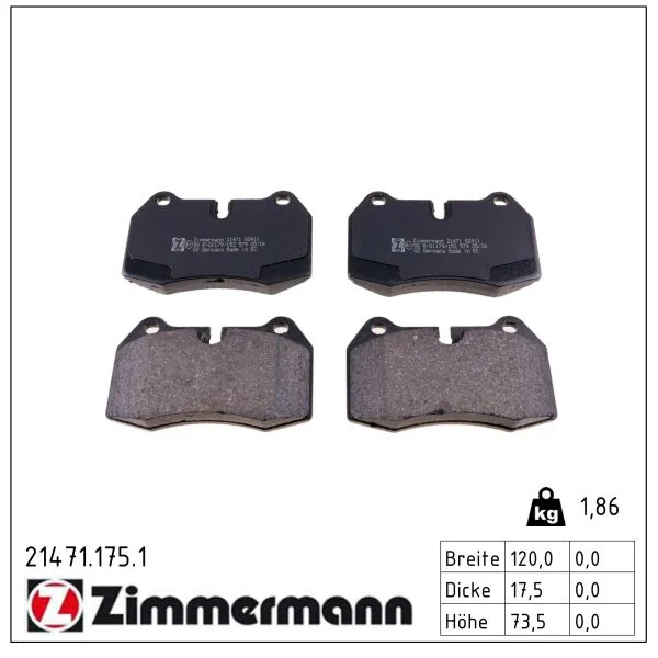 Sada brzdových destiček, kotoučová brzda ZIMMERMANN 21471.175.1