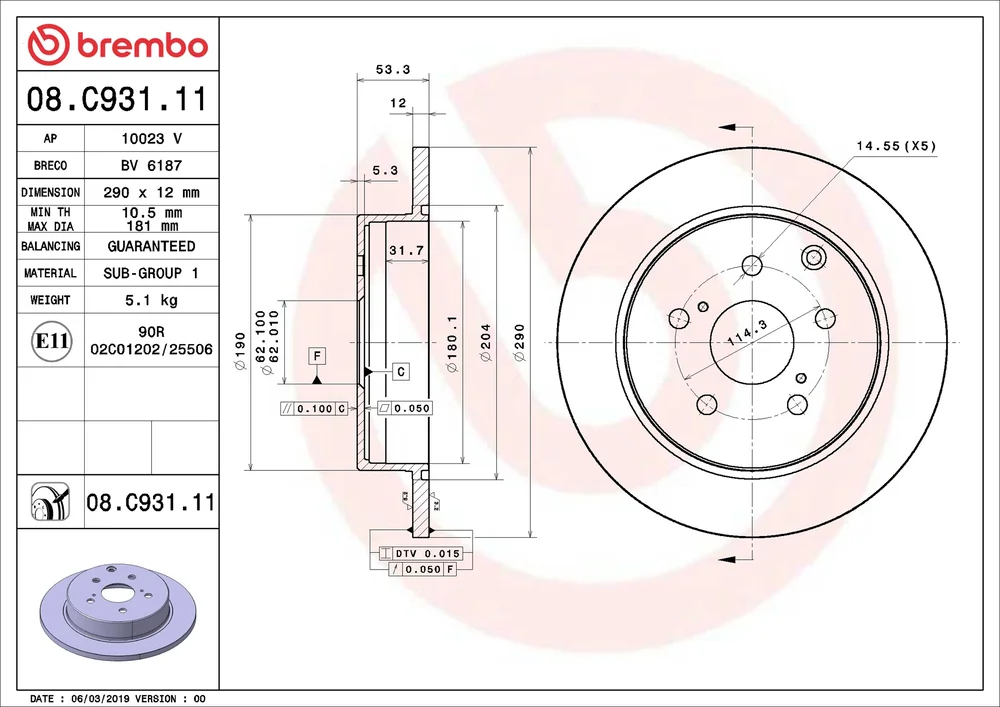 Brzdový kotouč BREMBO 08.C931.11