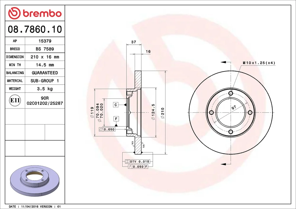 Brzdový kotouč BREMBO 08.7860.10