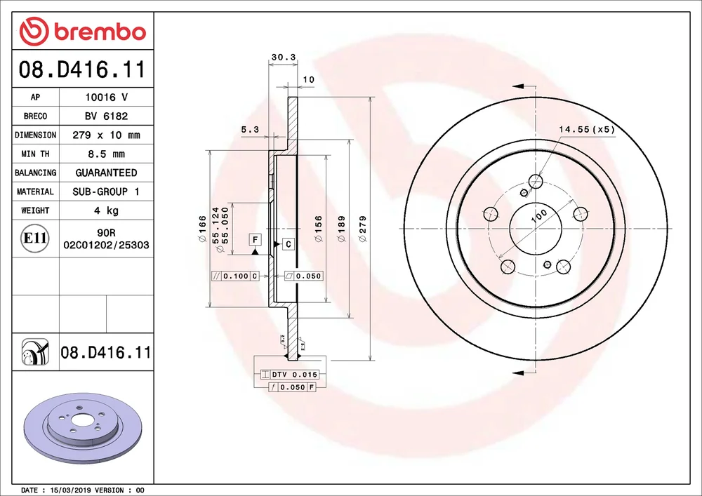 Brzdový kotouč BREMBO 08.D416.11 – OE 4243152160