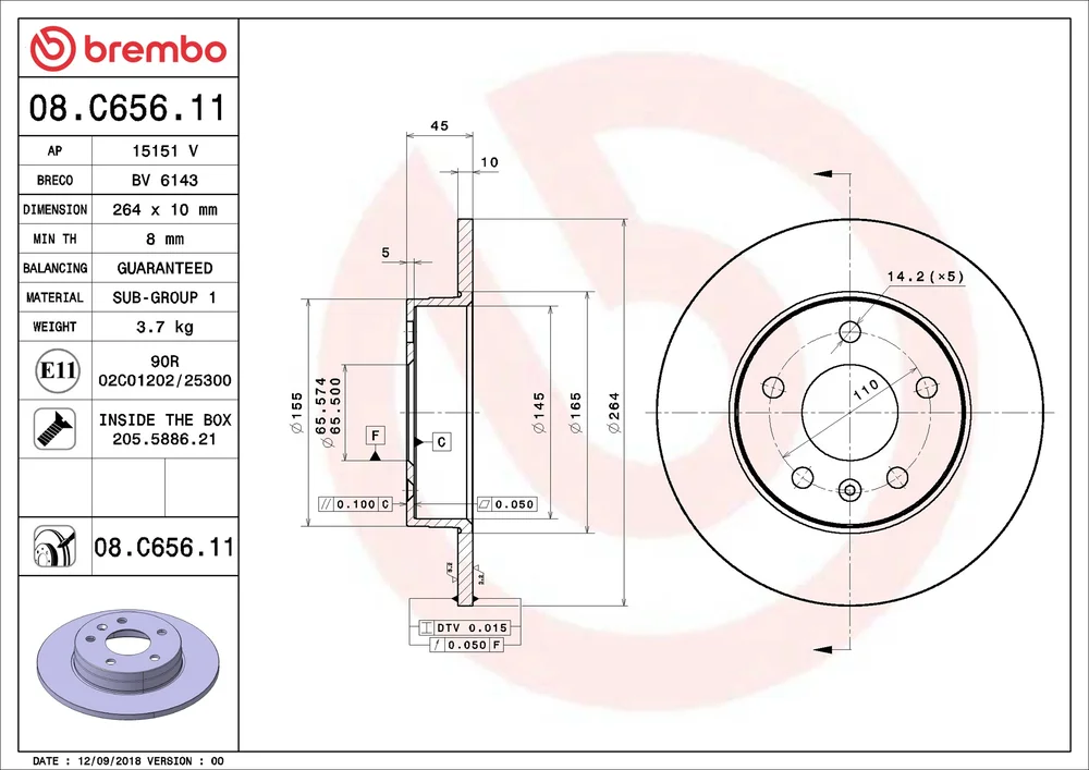 Brzdový kotouč BREMBO 08.C656.11