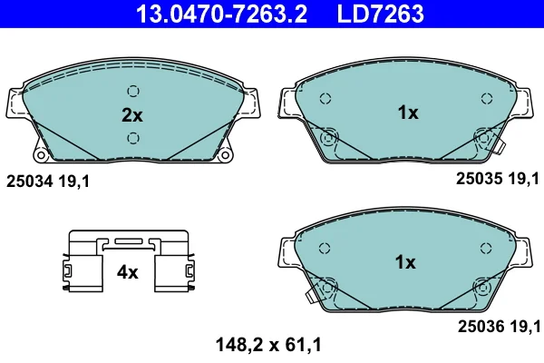 Sada brzdových destiček, kotoučová brzda ATE 13.0470-7263.2