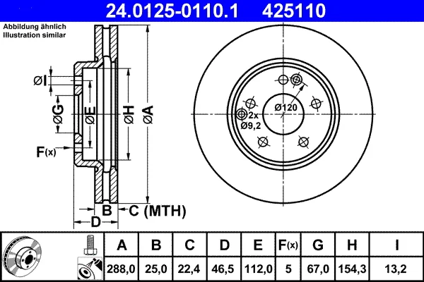 Brzdový kotouč ATE 24.0125-0110.1