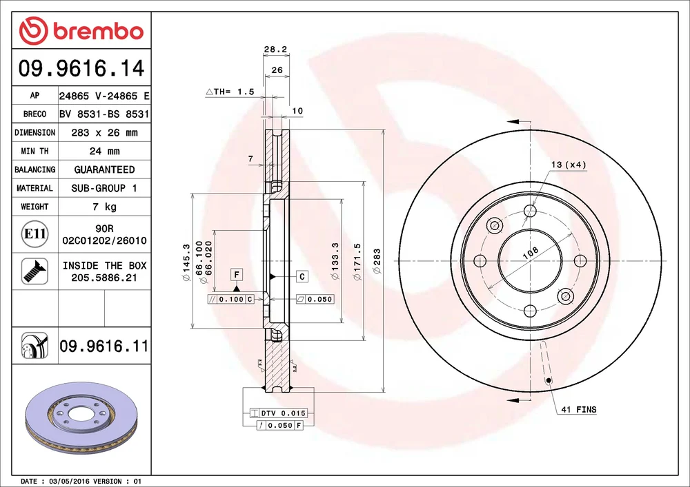 Brzdový kotouč BREMBO 09.9616.11