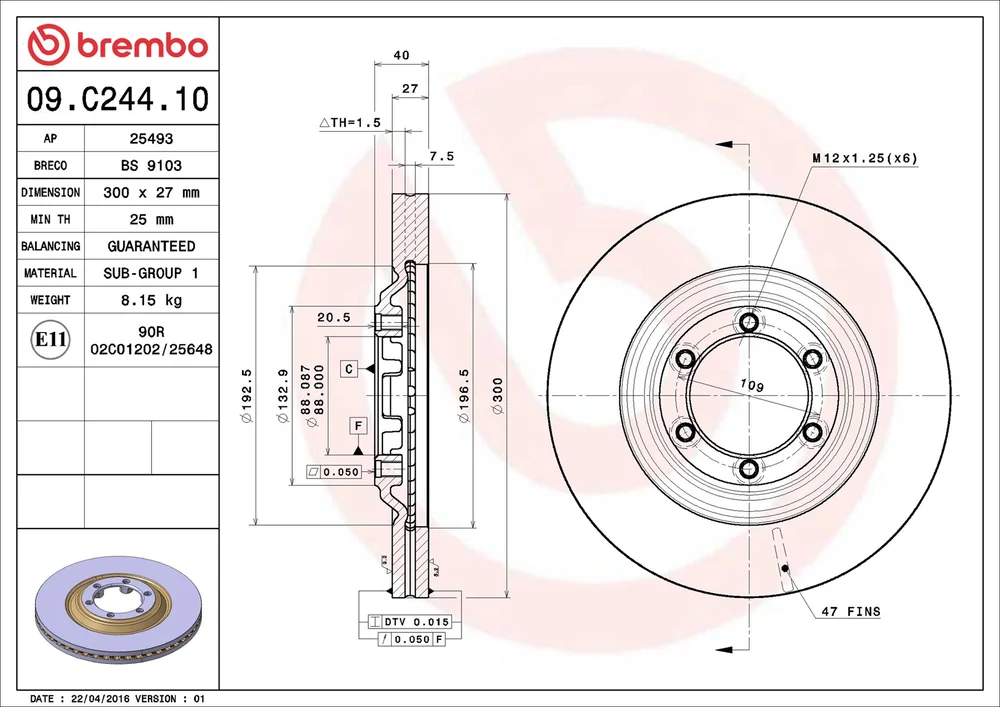 Brzdový kotouč BREMBO 09.C244.10