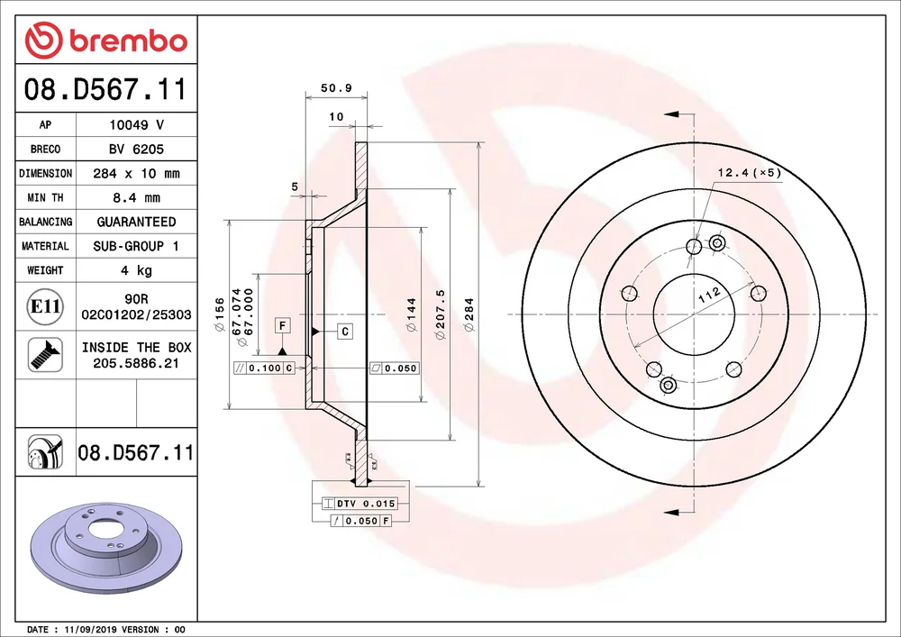 Brzdový kotouč BREMBO 08.D567.11