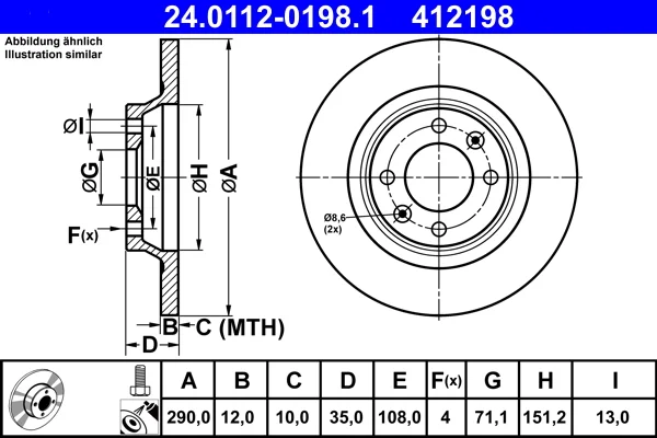 Brzdový kotouč ATE 24.0112-0198.1 – OE 4249F7