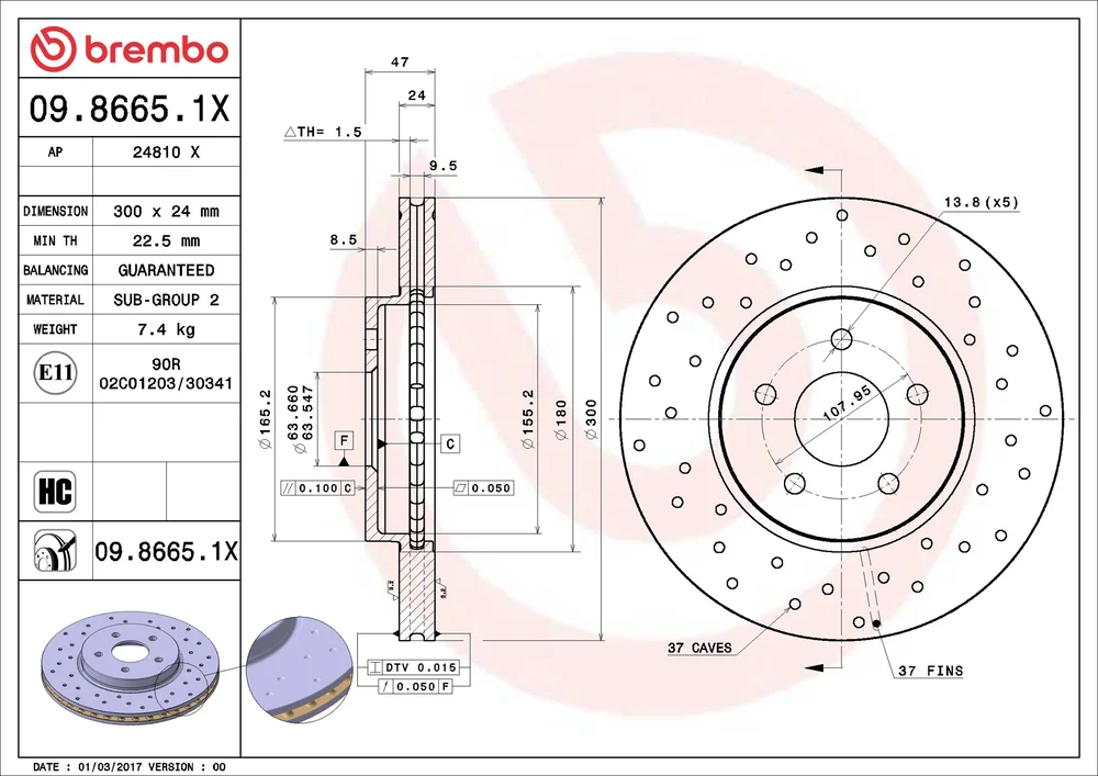 Brzdový kotouč BREMBO 09.8665.1X