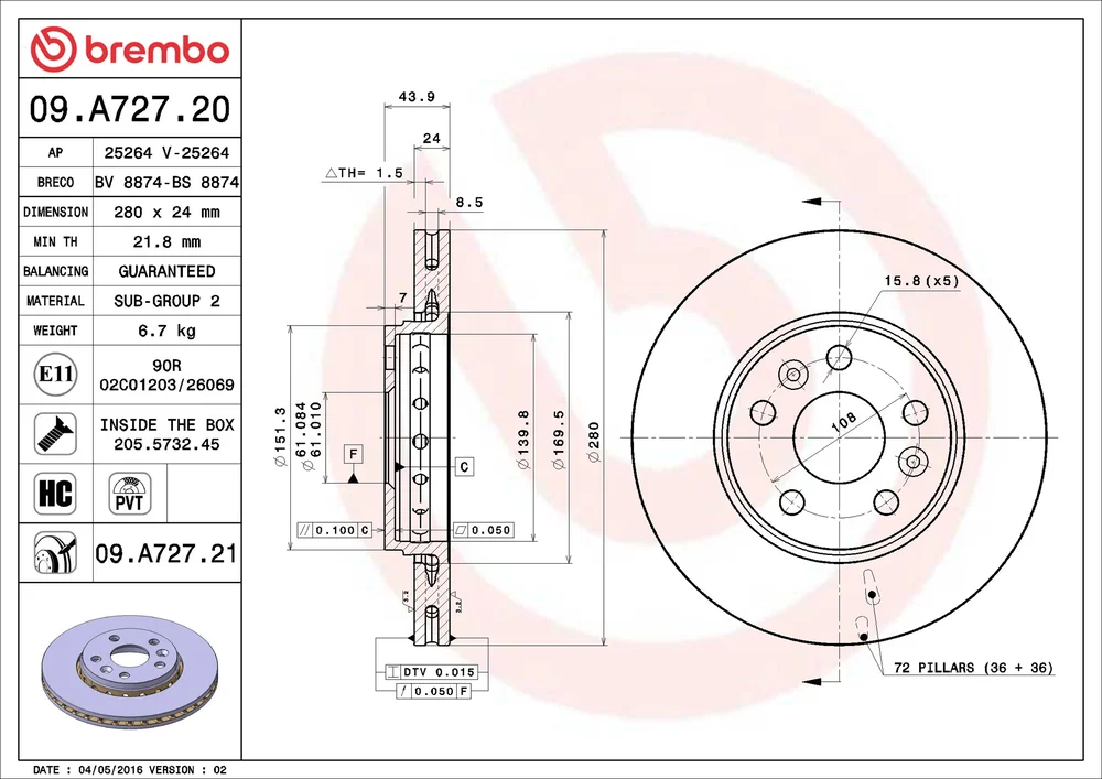 Brzdový kotouč BREMBO 09.A727.20