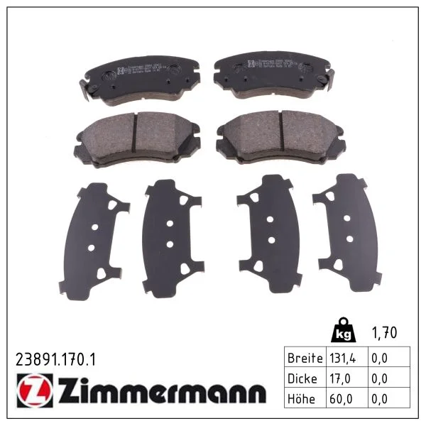 Sada brzdových destiček, kotoučová brzda ZIMMERMANN 23891.170.1 Sada brzdových destiček, kotoučová brzda ZIMMERMANN 23891.170.1