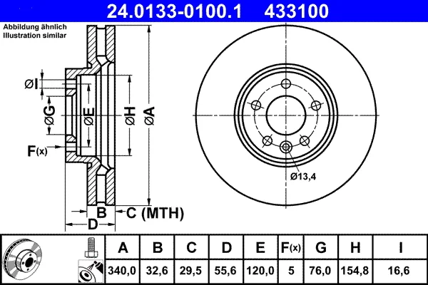 Brzdový kotouč ATE 24.0133-0100.1