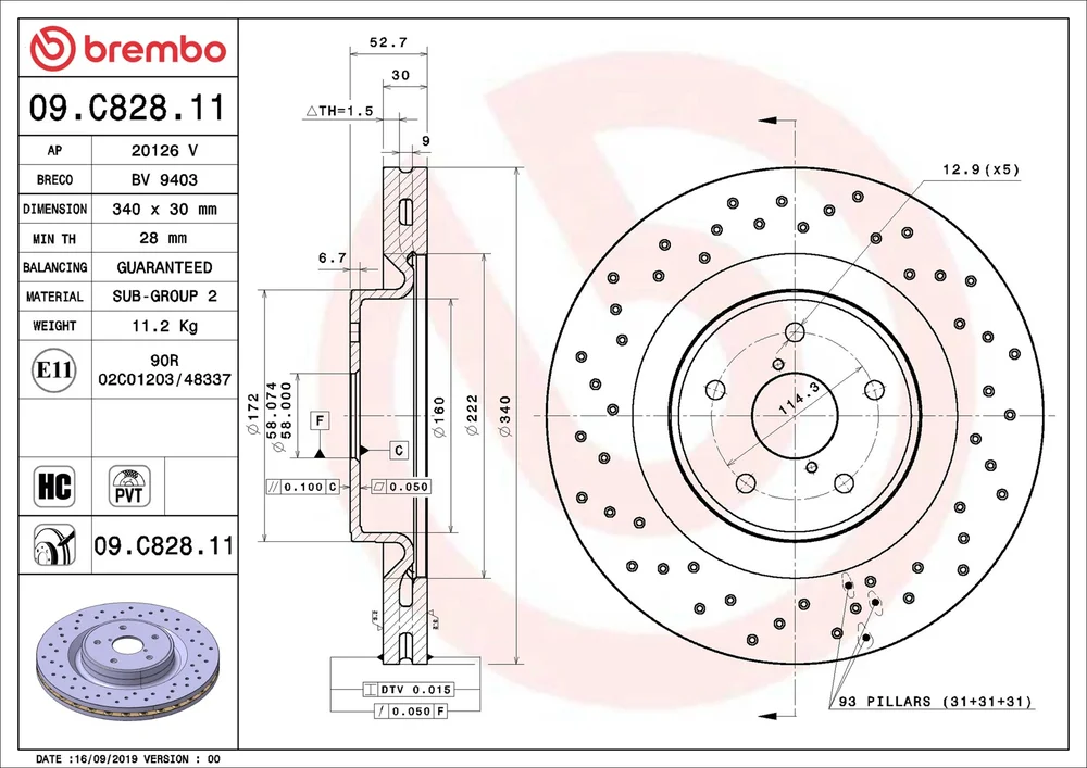 Brzdový kotouč BREMBO 09.C828.11 – OE 26300VA000