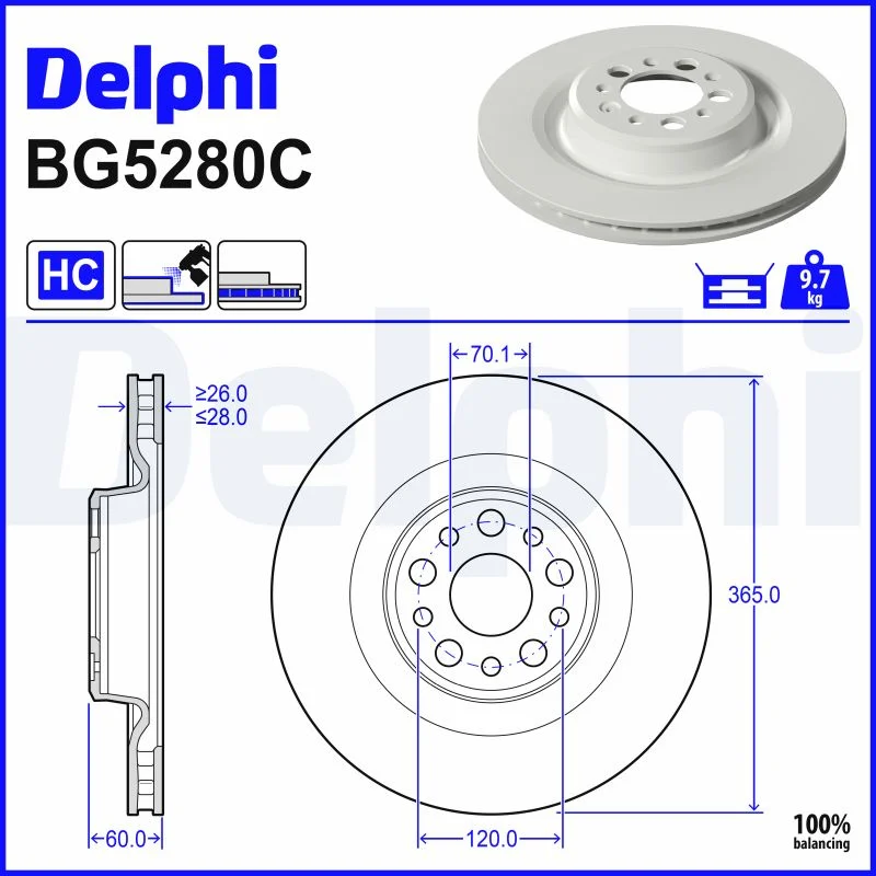 Brzdový kotouč DELPHI BG5280C – OE 142063100A