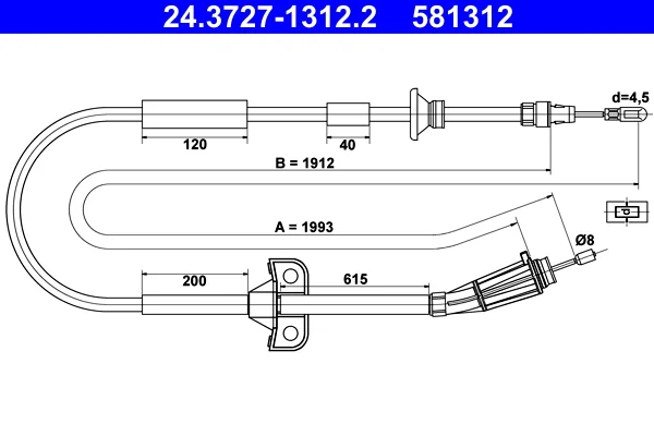 Tazne lanko, parkovaci brzda ATE 24.3727-1312.2 – OE 9434192