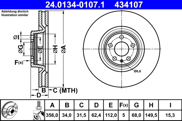 Brzdový kotouč ATE 24.0134-0107.1 – OE 4G0615301C