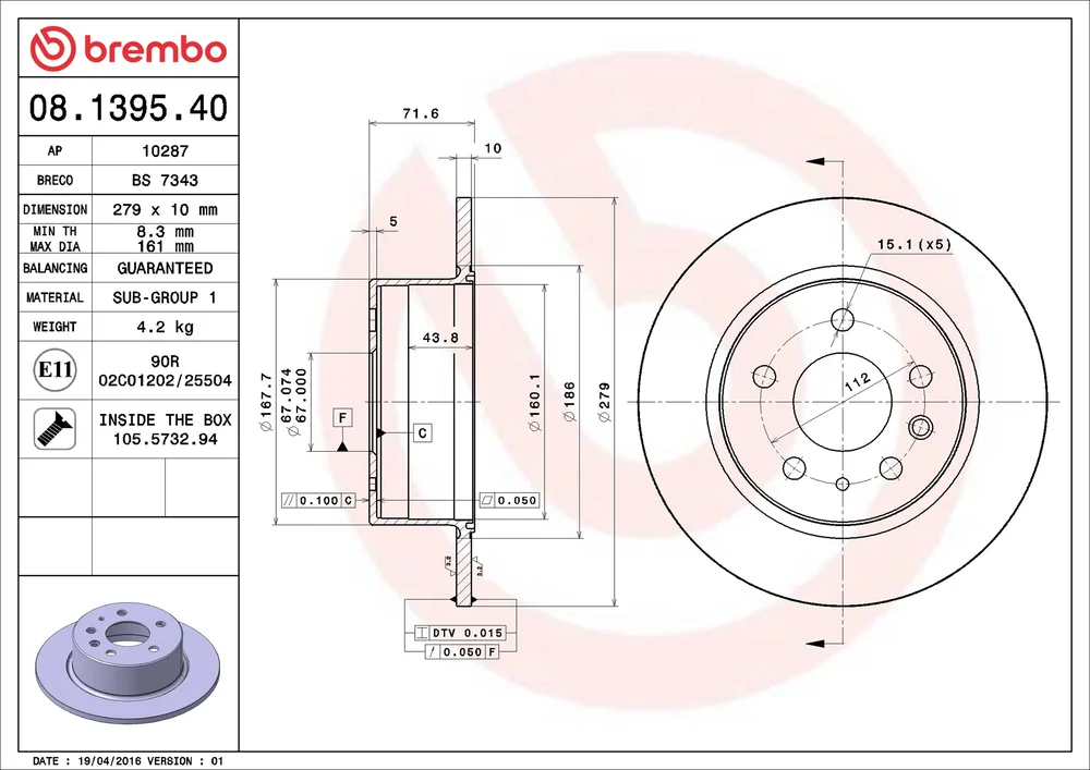Brzdový kotouč BREMBO 08.1395.40