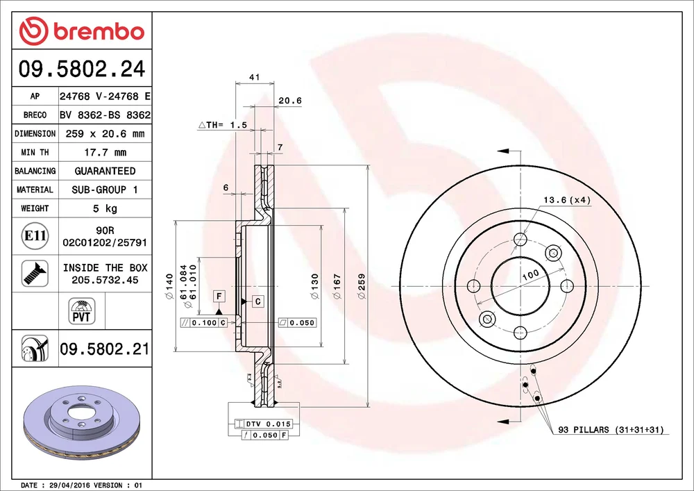 Brzdový kotouč BREMBO 09.5802.24